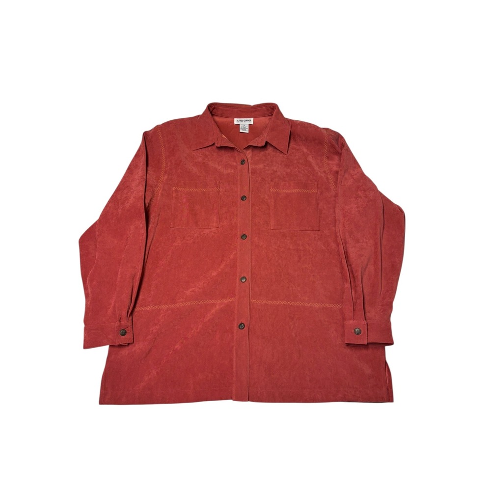 VTG Alfred Dunner Women's‎ Red Textured Button Long Sleeve Polyester Shirt 16